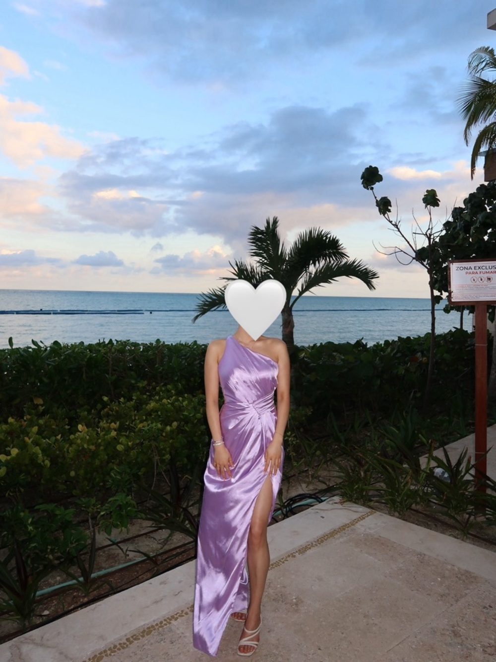 Lavender Satin One-Shoulder Gown with Side Slit